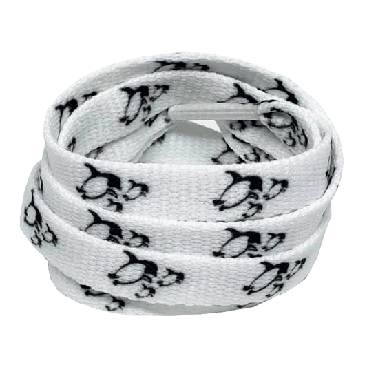 White flat laces with penguin print