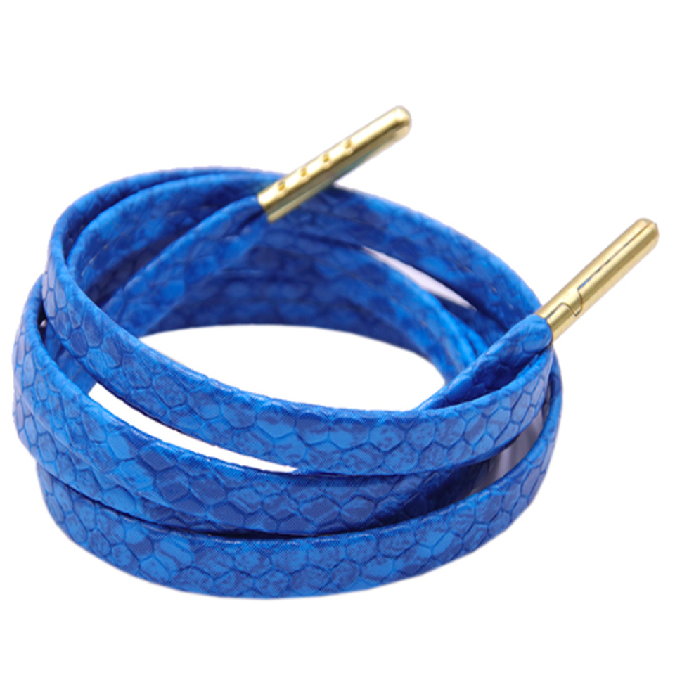 Luxury marbled blue snakeskin flat laces
