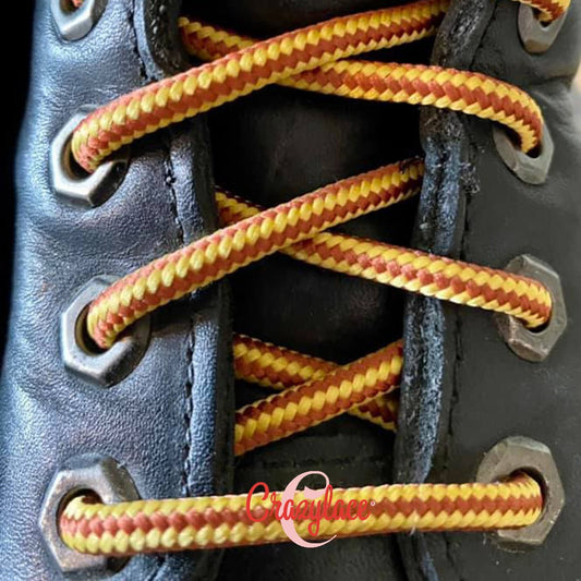 Brown and yellow hiking boot laces