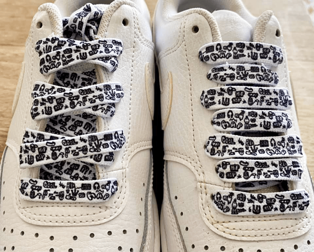 Printed white flat laces - Cool rap
