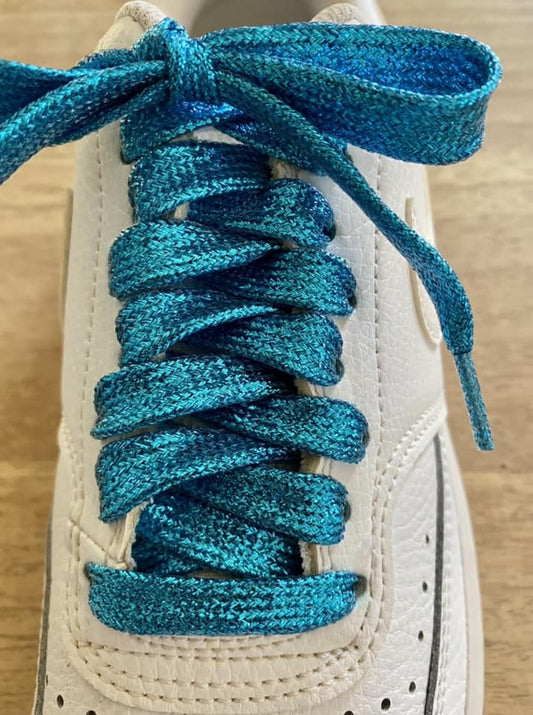 Lacets plats paillettes bleu turquoise en Lurex