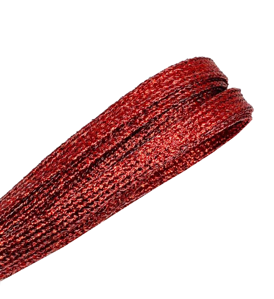 Thin flat glitter laces in madder red