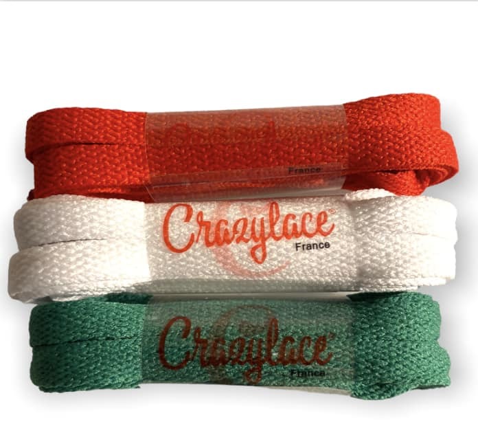 Pack of 3 pairs of red, white, and green shoelaces
