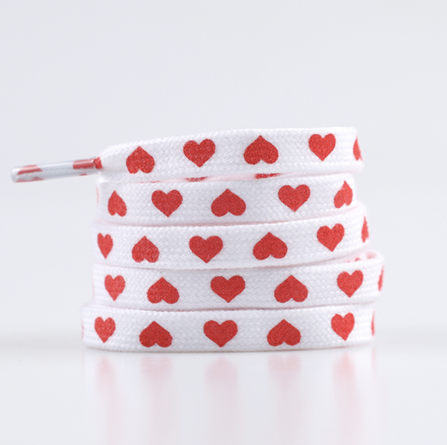 Fancy heart-pattern flat laces - White and red