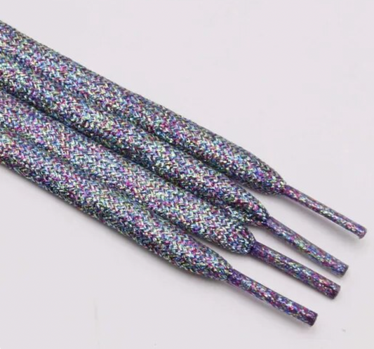 Lacets plats fins paillettes multicolore violet argenté