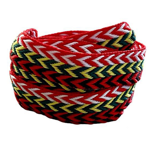 Wide tricolor Lanvin-style flat laces in red, yellow, and black.