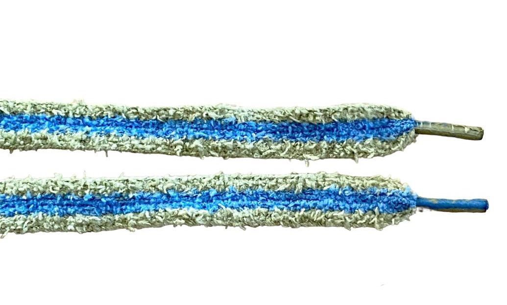Lacets plats Fluffy bicolore kaki et bleu royal – Style Urban Street, doux comme un nounours