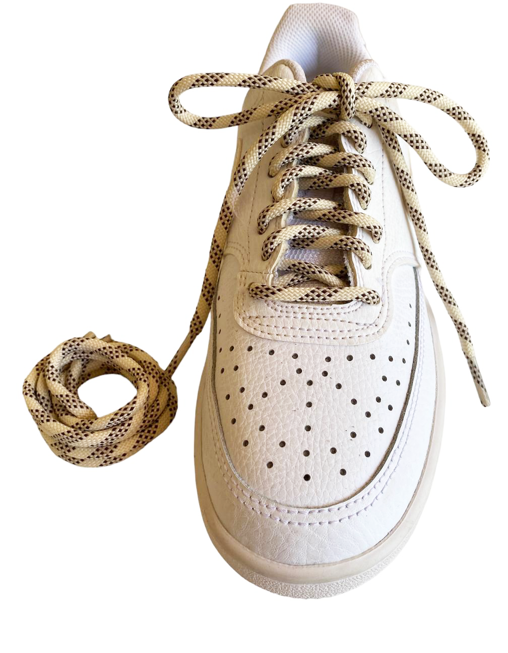 Thick two-tone beige/coffee round laces