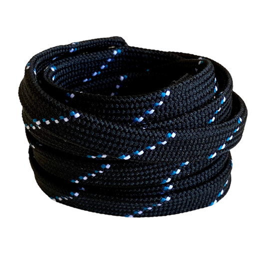 Lacets noirs aux motifs bleu et blanc