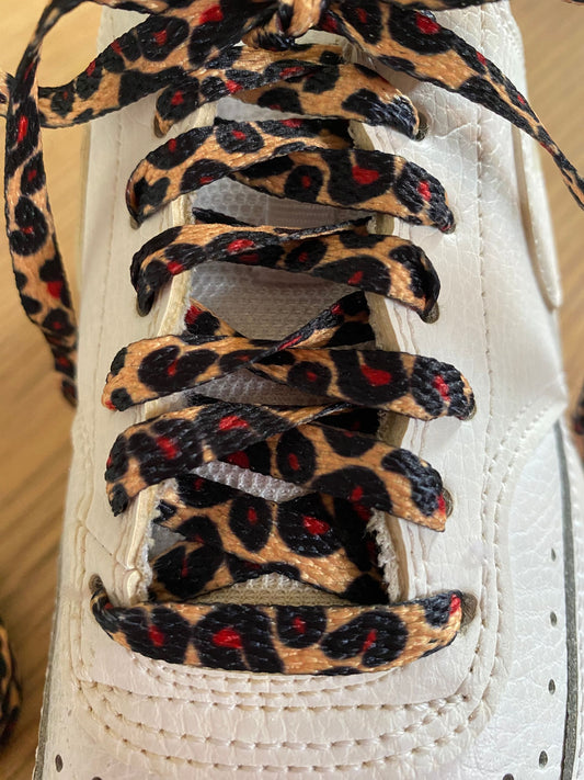 Camel and red leopard laces