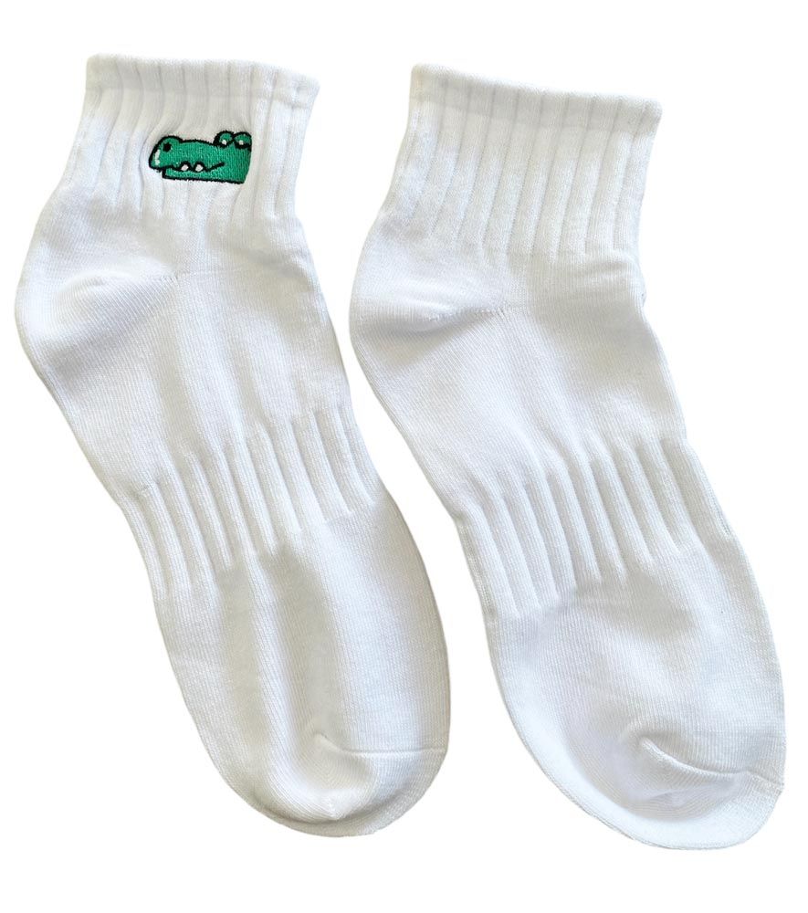 White embroidered cotton ankle socks