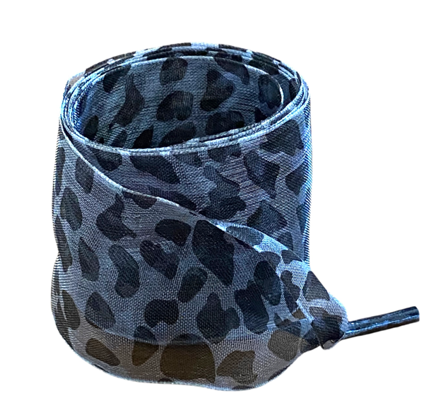 Wide leopard-print organza blue shoelaces