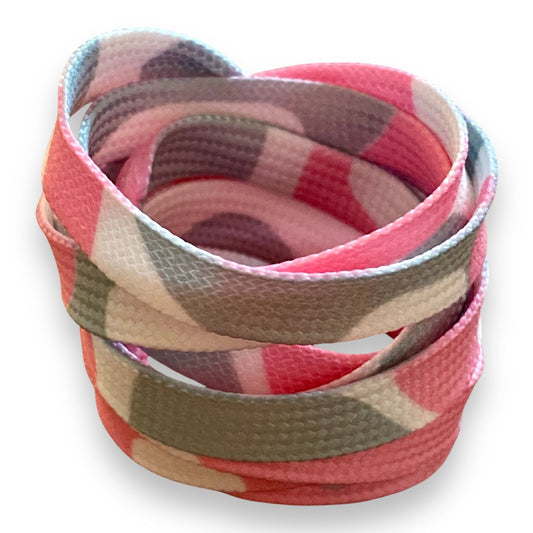 Pink and grey camouflage laces
