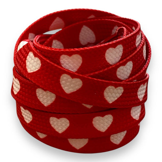 Lacets fantaisies rouges et coeurs blancs
