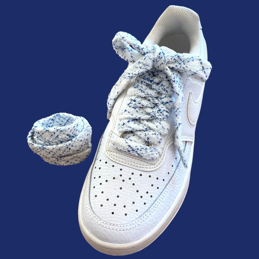 Fluffy Sport flat laces - white and blue – Urban Street style, soft as a teddy bear
