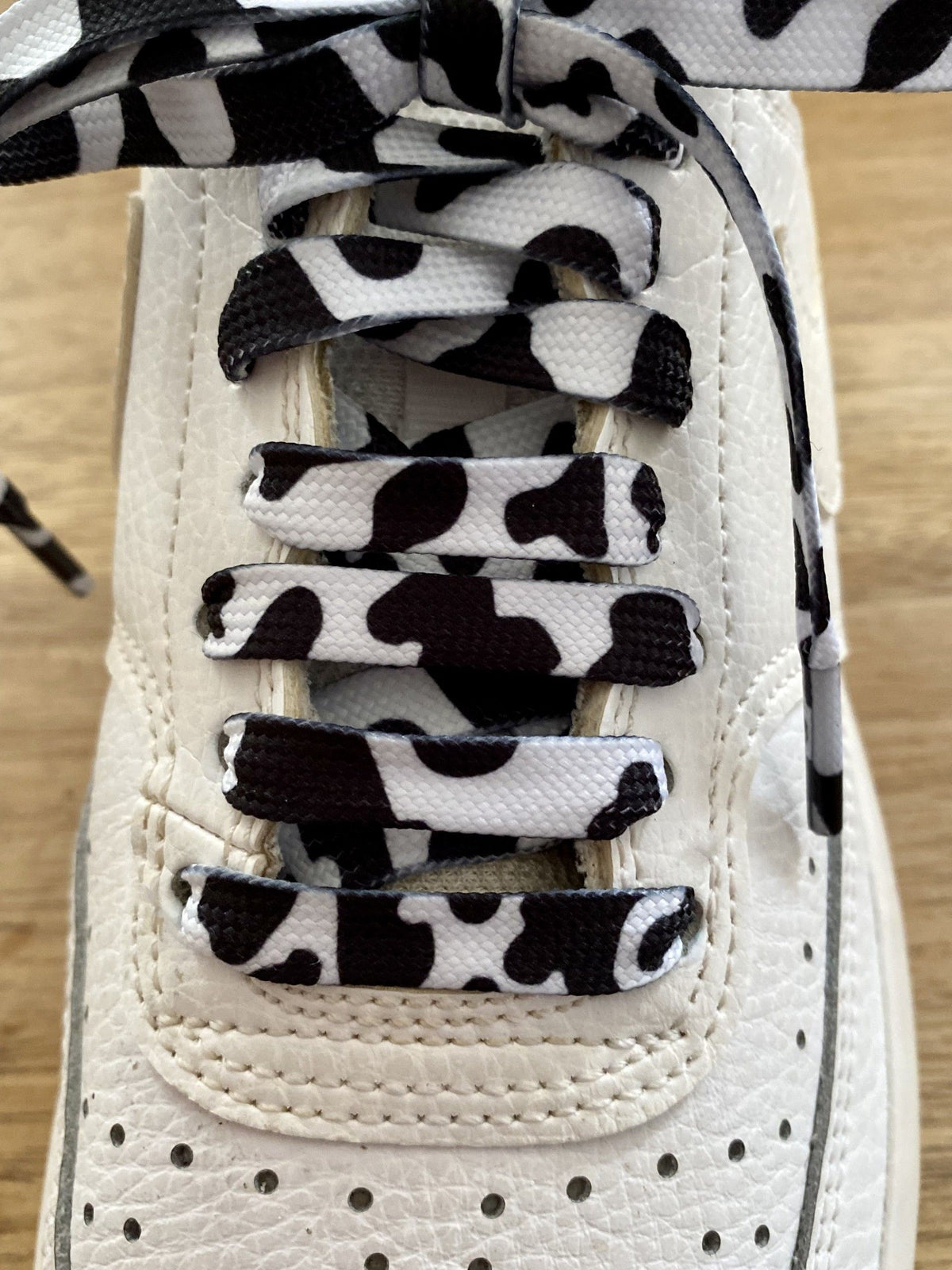 NEW-Lacets Motif Vache Noir & Blanc – Style Cow-Boy - Crazylace