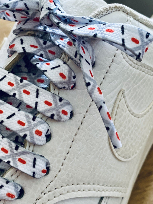White laces with red & grey graphic - Crazylace