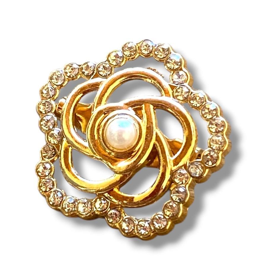 Broche fleurs or et strass style rétro