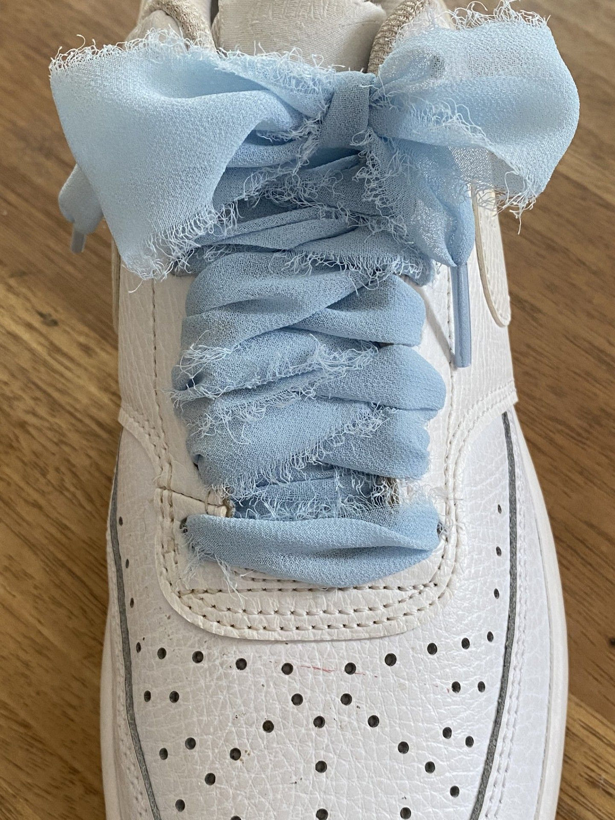 Lacets en popeline style bohème larges bleu chardon pour sneakers et accessoires mode