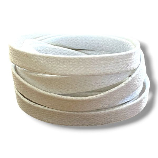 Lacets cirés plats blancs en coton - Pour chaussures et sneakers