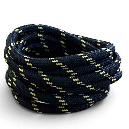 Lacets ronds bicolores Noir et Traits Jaunes 120cm