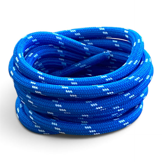 Lacets ronds bicolores Bleu Royal et Traits Blancs 120cm