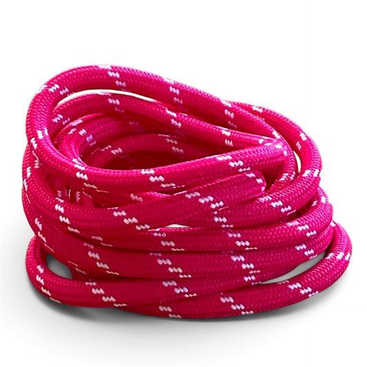 Lacets ronds bicolores Rose Fuchsia Flash et Traits Blancs 120cm
