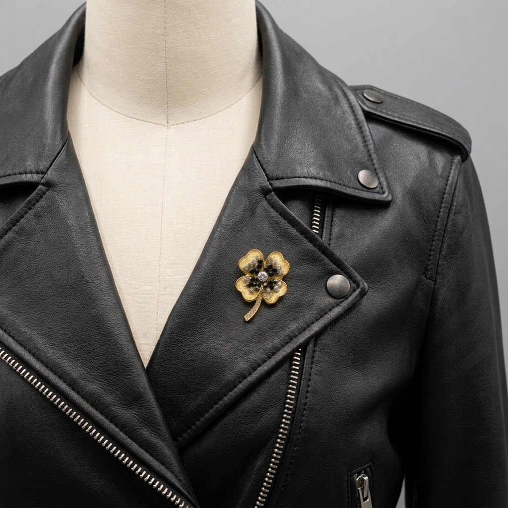 Broche trèfle à quatre feuilles dorée à strass - Crazylace