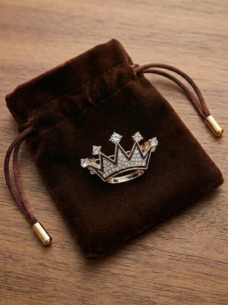 Gold-tone rhinestone crown brooch, Basquiat-inspired