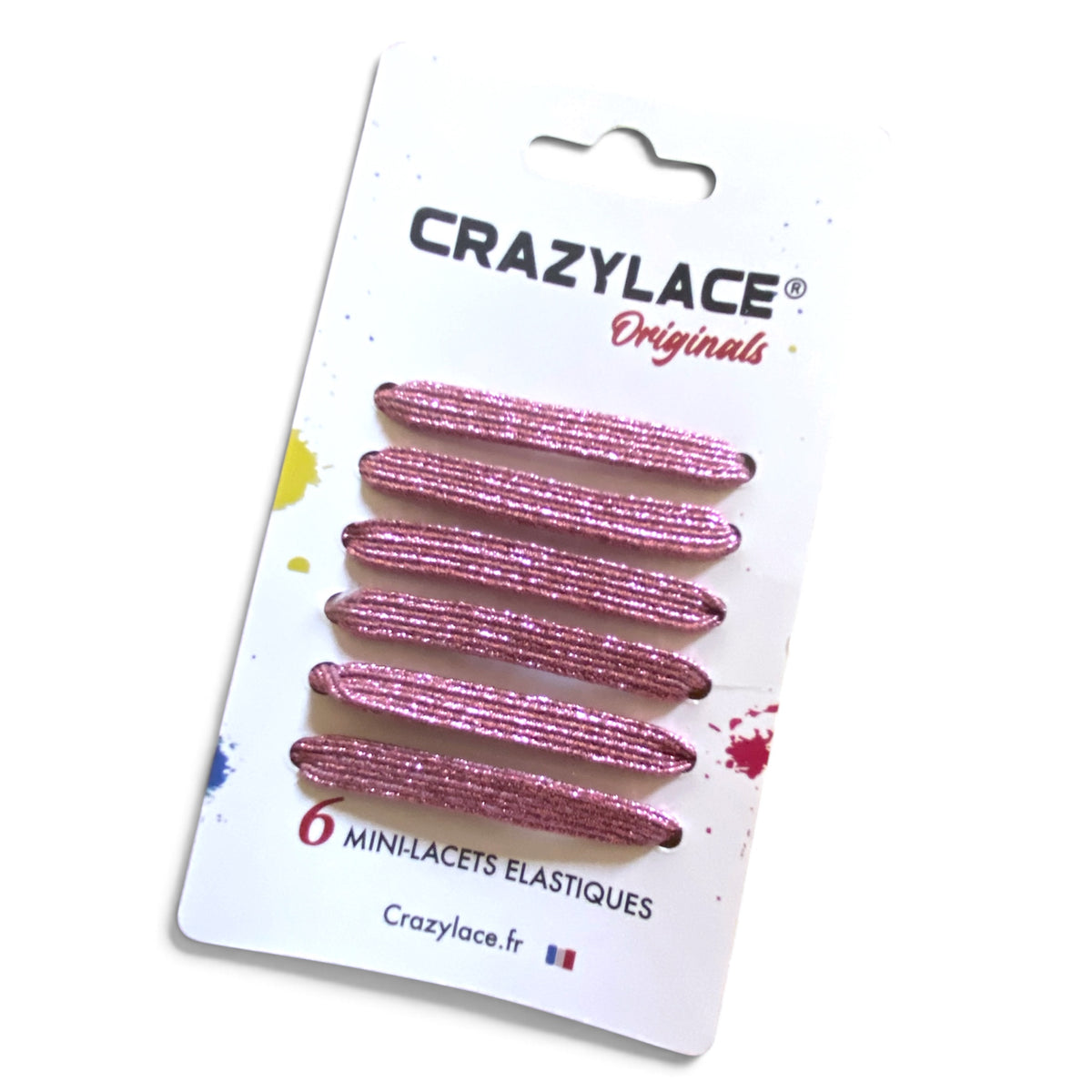Glamorous pink glitter flat elastic mini shoelaces with clips – Crazylace France