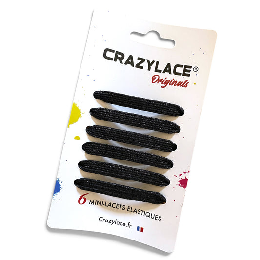 Black glittery flat mini elastic shoelaces with aglets – Crazylace France