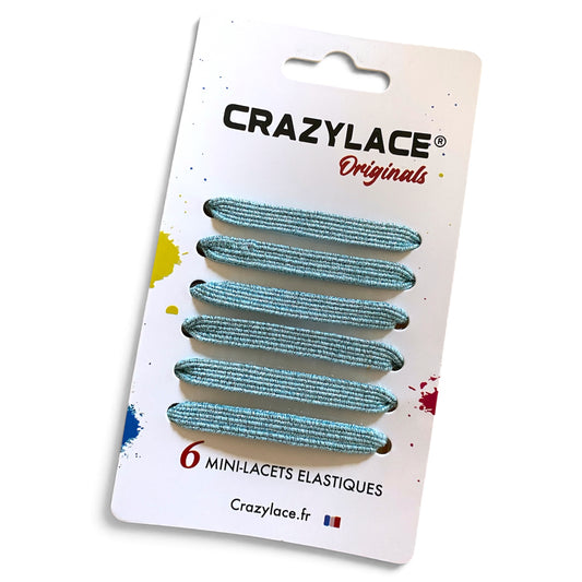 Small flat glittery turquoise blue elastic laces with clips – Crazylace France