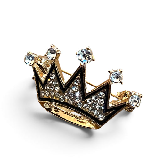 Broche couronne dorée à strass blancs, inspiration Basquiat