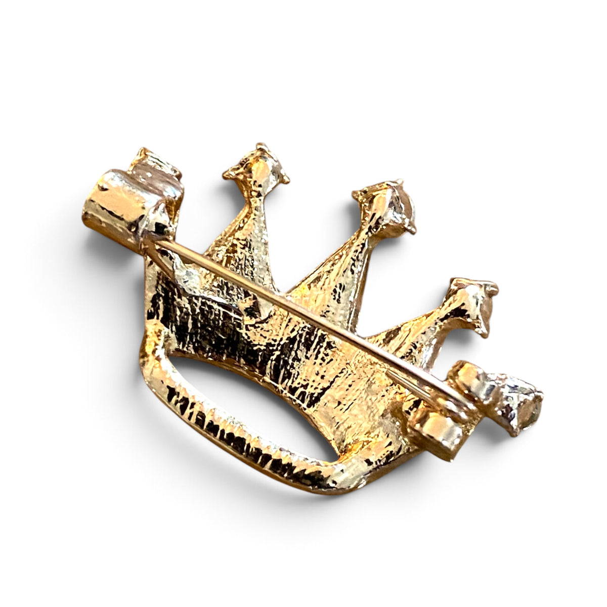 Gold-tone rhinestone crown brooch, Basquiat-inspired
