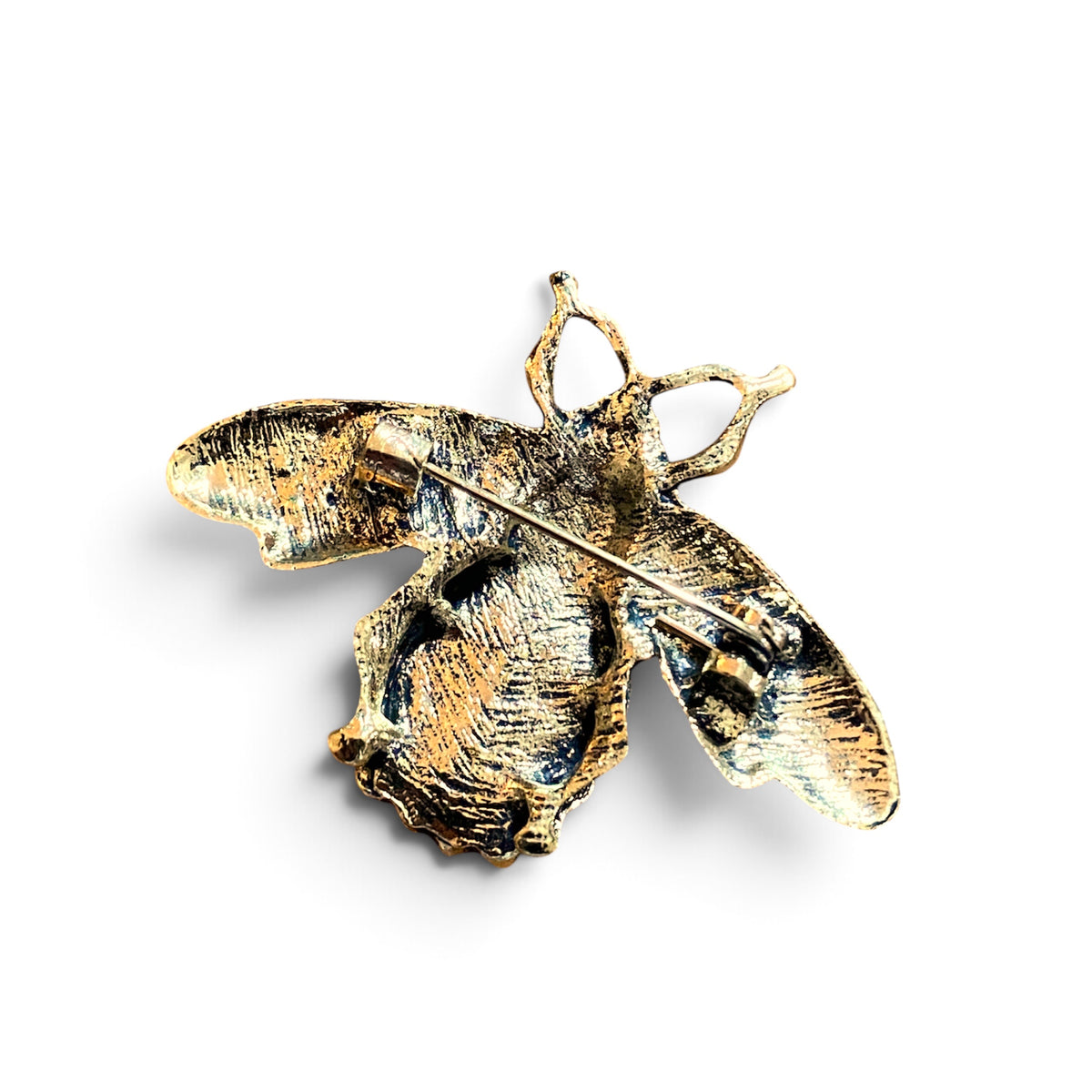 Golden bee brooch with orange rhinestones