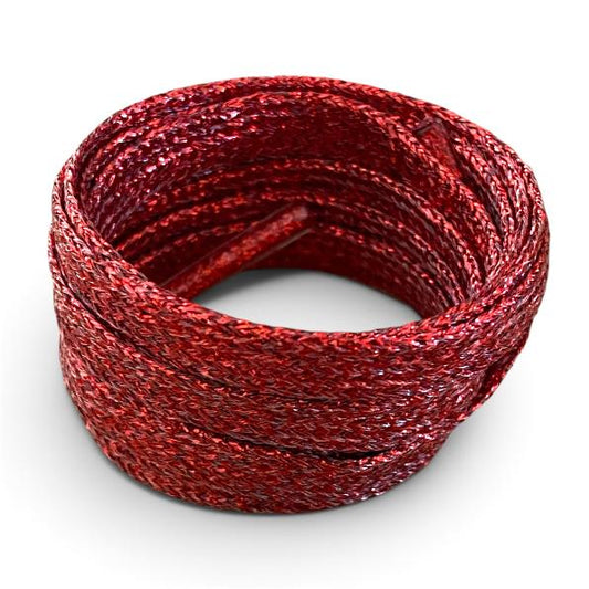 Thin flat glitter laces in madder red