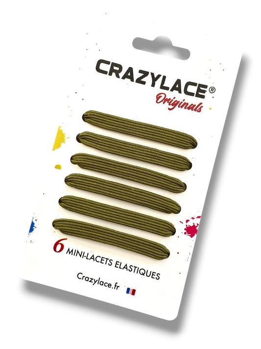 Khaki green flat elastic mini-laces with aglets – Crazylace France