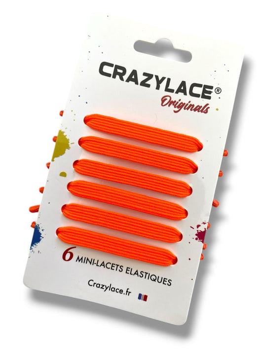 Neon orange flat elastic mini-laces with clips – Crazylace France