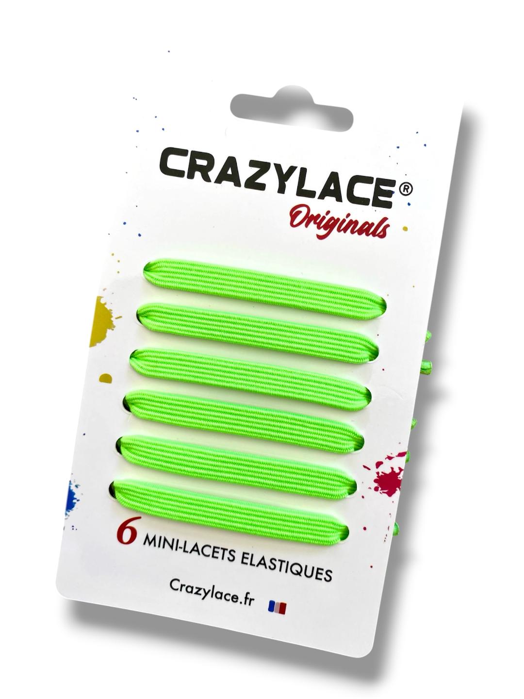 Mini-Lacets élastiques plats Vert fluo à barrettes – Crazylace France