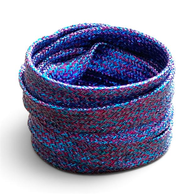 Lacets plats paillettes bleu, violet et fuchsia en Lurex