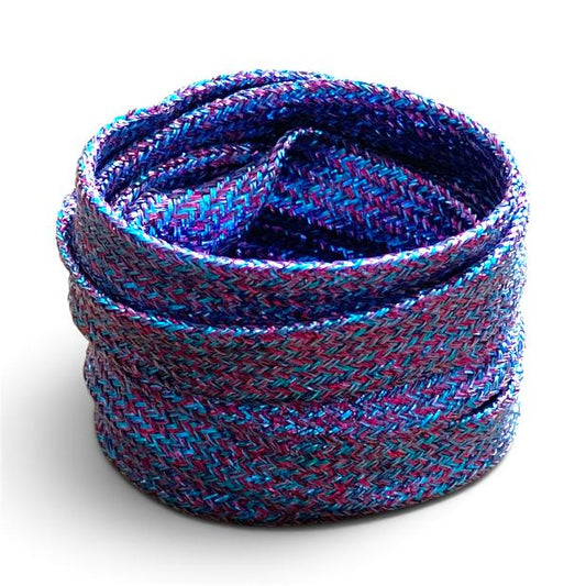 Lacets plats paillettes bleu, violet et fuchsia en Lurex