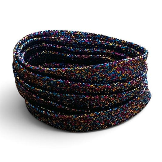 Lacets plats paillettes multicolores foncés en Lurex 9 mm